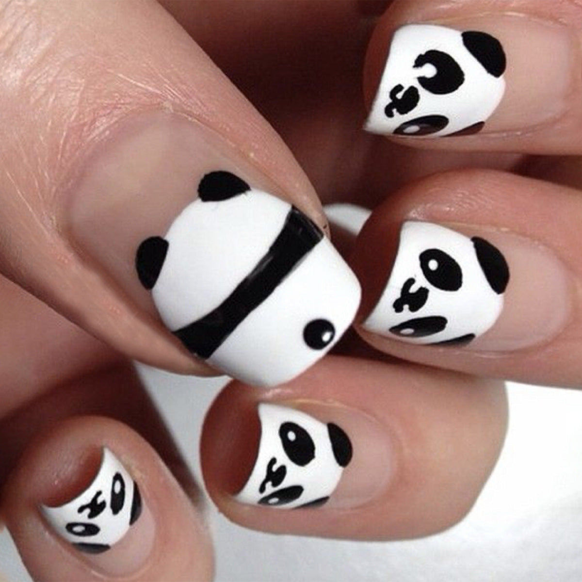 Panda Paradise Medium Square White and Black Press on Nail Set with Adorable Panda Faces