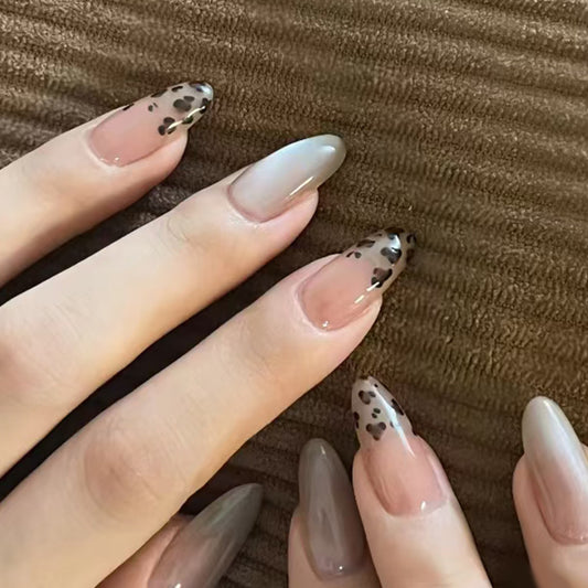 Wild Safari Long Almond Ombre Beige and Brown Press On Nail Set with Leopard Print Tips