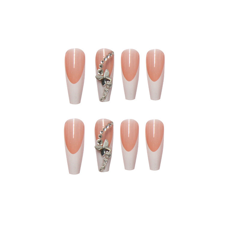 Celebration Long Coffin White Studded Press On Nails