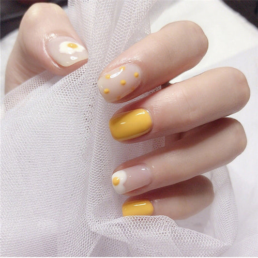 Sunny Delight Medium Length Squoval Mustard Yellow Press On Nails with Daisy Accent Decals