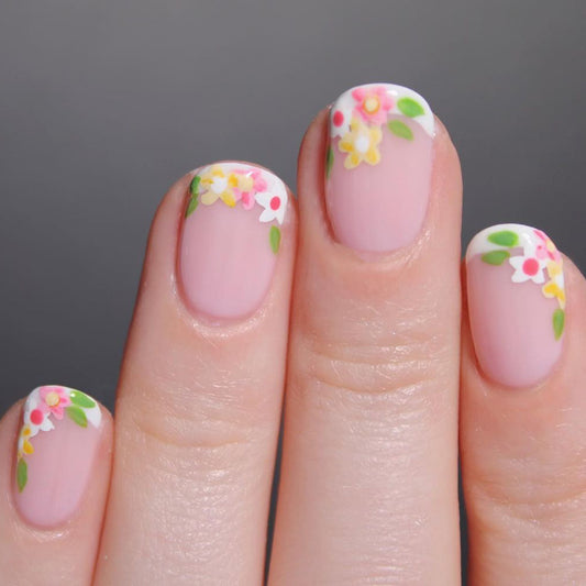 Spring Blossom Short Squoval Pink Press On Nail Set with Floral Accents