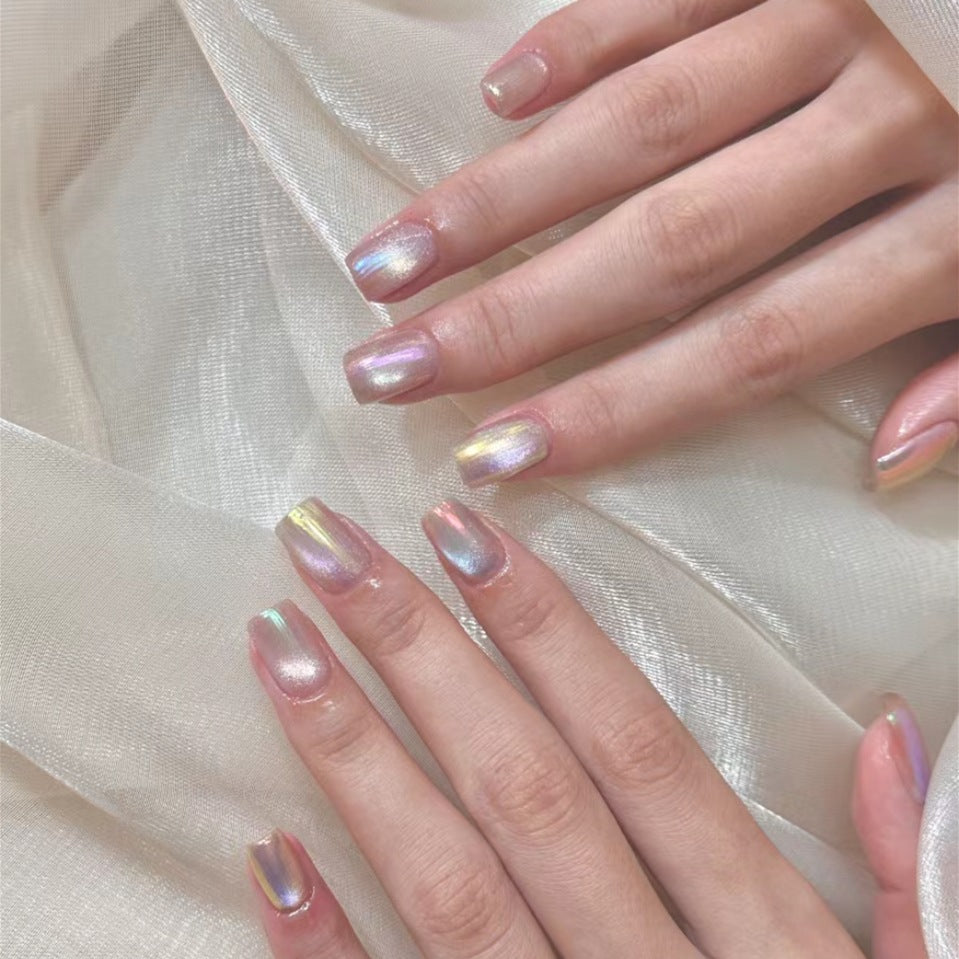 Dreamy Pastel Collection Medium Square Press On Nail Set Iridescent Pink and Lavender with Color-Shifting Finish