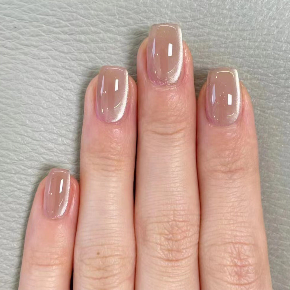 Elegant Sunset Square Press On Nail Set Short Beige Ombre with Glossy Finish