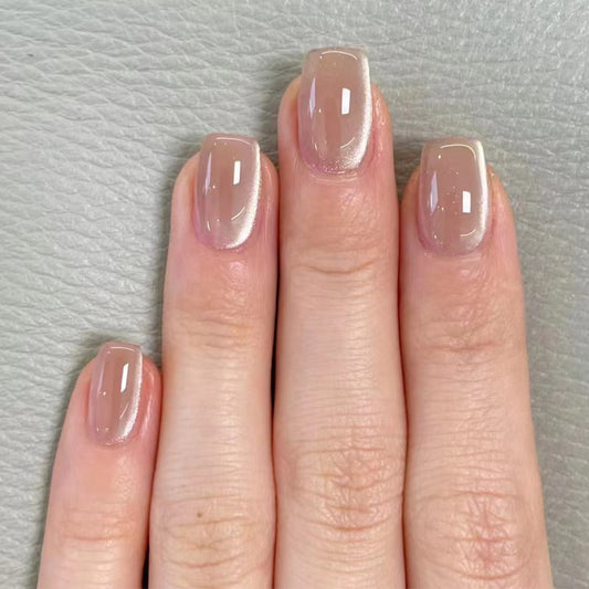 Elegant Sunset Square Press On Nail Set Short Beige Ombre with Glossy Finish