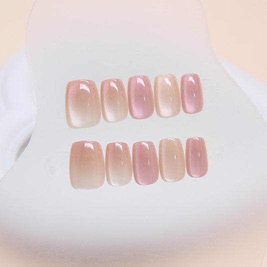 Blossom Elegance Lengthy Short Square Soft Pink Ombre Press-On Nail Set with Glossy Finish