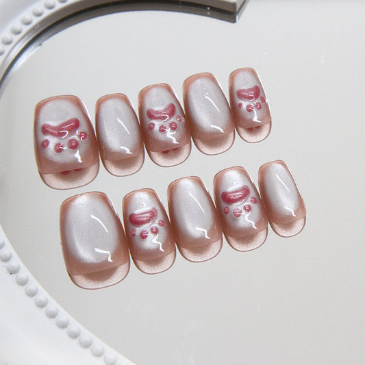 Whimsical Dessert Dream Press On Nail Set Medium Square Soft Rose and Cream with Cute Dessert Graphics