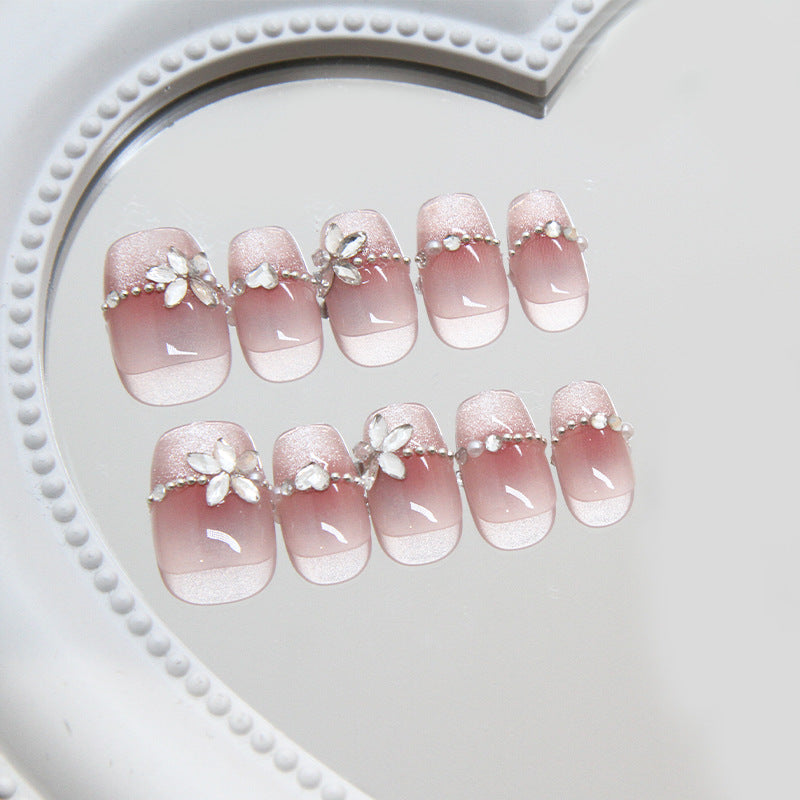 Elegant Blossom Long Square Pink Press On Nail Set with Delicate Floral Embellishments