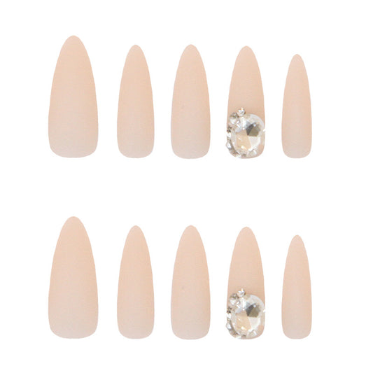 Elegant Garden Dream Matte Long Almond Press On Nail Set with Crystal Accents in Soft Beige