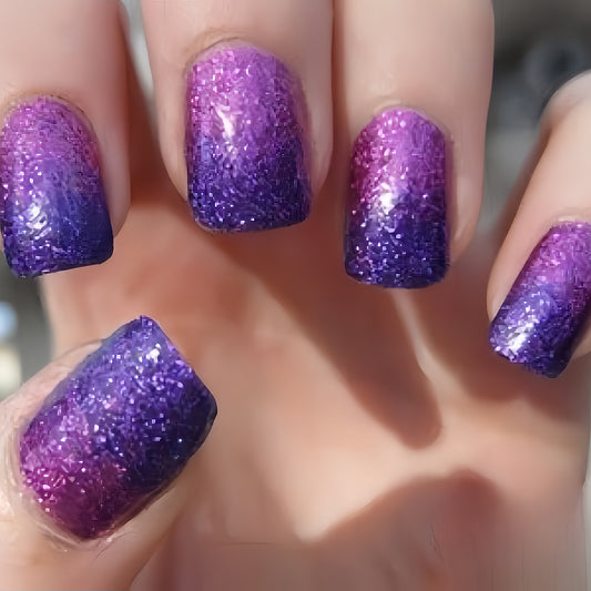 Galactic Glamour Medium Square Purple Glitter Press On Nail Set