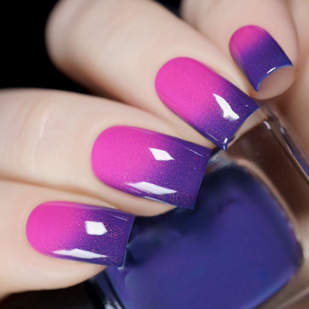 Vibrant Ombre Press On Nail Set Long Square Gradient Fuchsia to Purple with Sparkling Finish