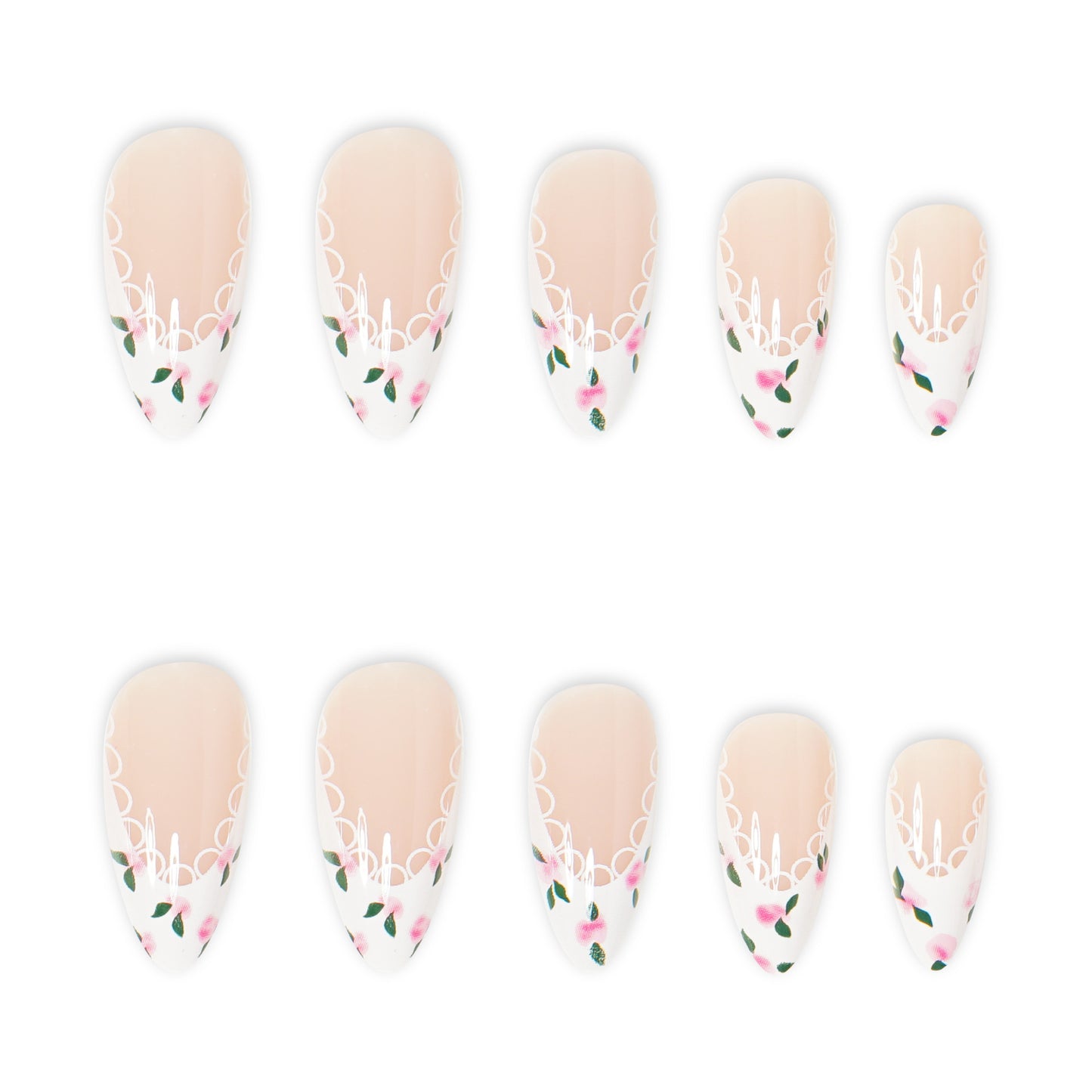 Romantic Garden Elegant Short Almond Shaped Soft Pink Floral Press On Nail Set