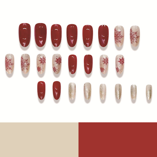 Winter Wonderland Long Almond Red and Glitter Snowflake Press On Nail Set