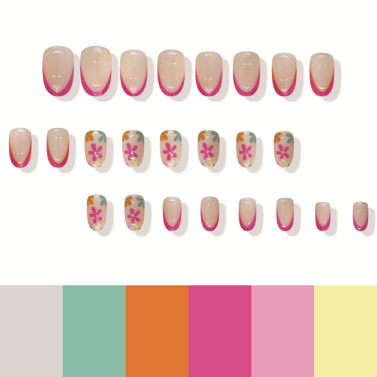 Tropical Paradise Long Almond Pink Ombre Press On Nail Set with Floral Accents