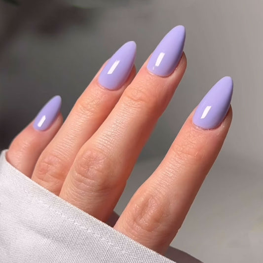 Majestic Lavender Dreams Long Almond Press On Nail Set Glossy Finish with Elegant Curve