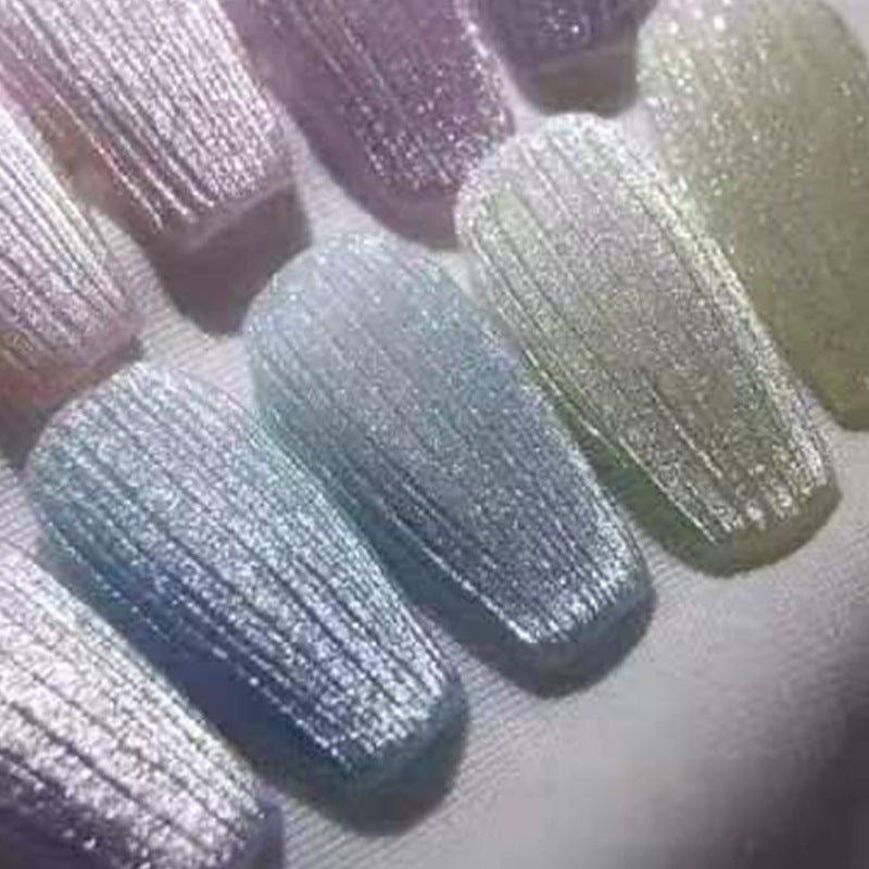 Mermaid Magic Long Coffin Pastel Ombre Press-On Nails with Iridescent Shimmer Finish