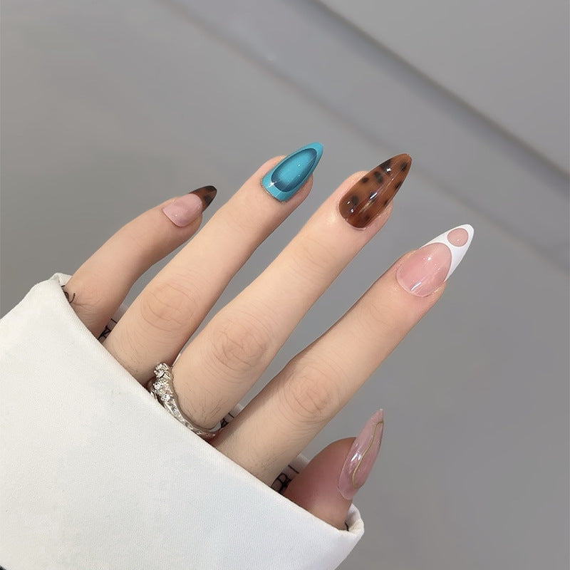 Bohemian Vibe Almond Shape Multi Color Press On Long Nail Set with Unique Glossy and Matte Finish