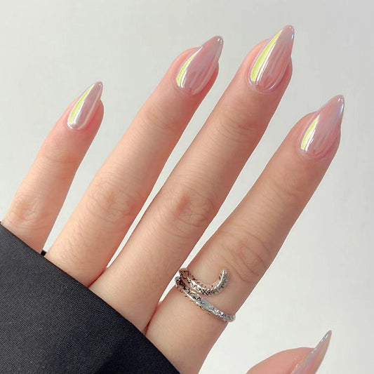 Glamorous Iridescent Long Stiletto Press On Nail Set in Pink with Rainbow Shine