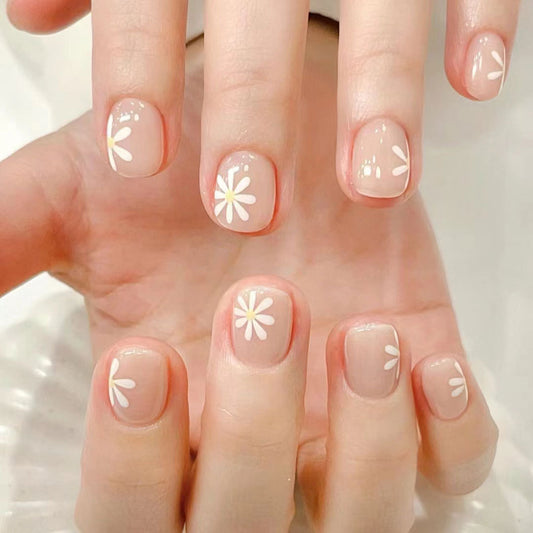 Spring Blossom Short Round Pink Press On Nail Set with Floral Accents