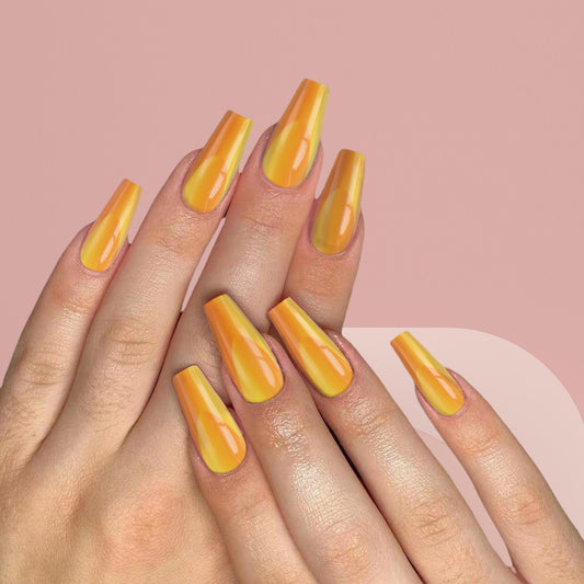 Sunny Citrus Dream Long Coffin Shape Yellow Ombre Glossy Press On Nail Set