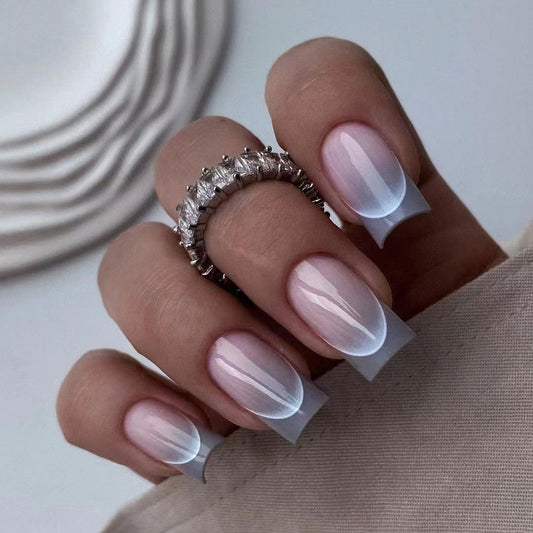 Elegant Frosted Dusk Long Square Clear Ombre Press On Nail Set with Stunning Glossy Finish