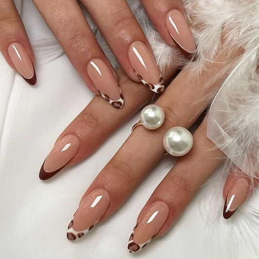 Wild Safari Long Almond Beige and Brown Animal Print Press On Nail Set