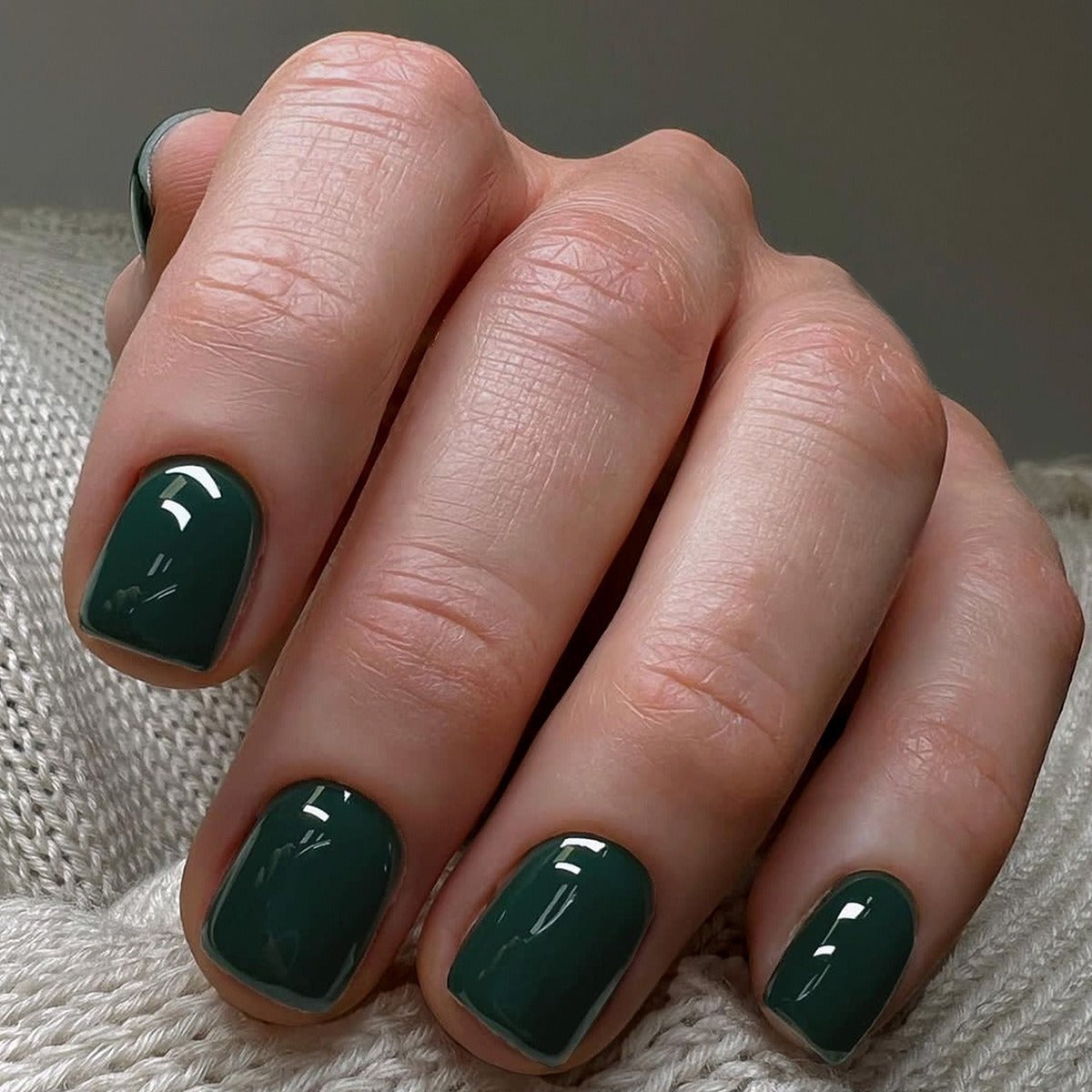 Bold Forest Escape Short Square Green Glossy Press On Nail Set with Durable Finish