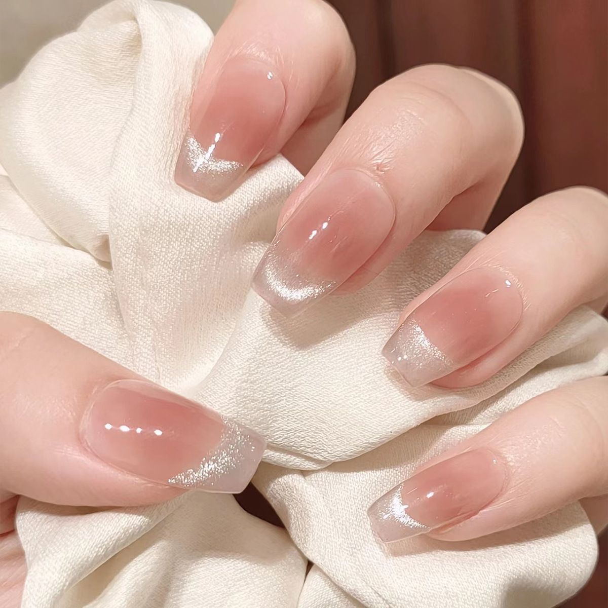 Starry Elegance Long Coffin Beige Press On Nail Set with Sparkling Tips