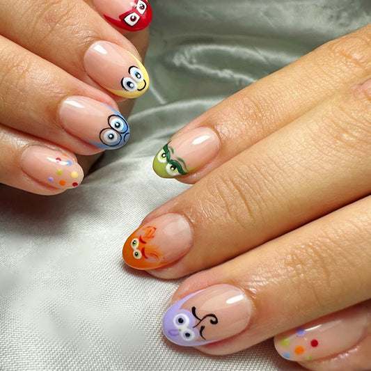 Underwater Wonderland Medium Oval Multicolor Press On Nail Set with Cute Cartoon Faces