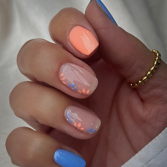 Summer Breeze Short-Length Oval Multicolor Press On Nail Set with Decorative Confetti Accents