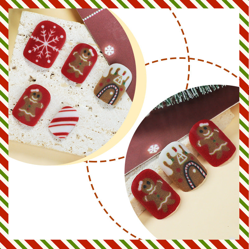 Festive Gingerbread Delight Medium Square Red Nail Set with Whimsical Holiday Designs