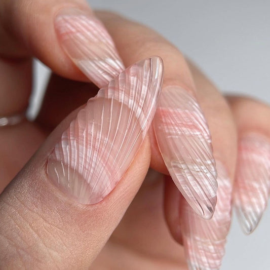 Ocean Breeze Long Stiletto Pink Press On Nail Set with Shell Textures