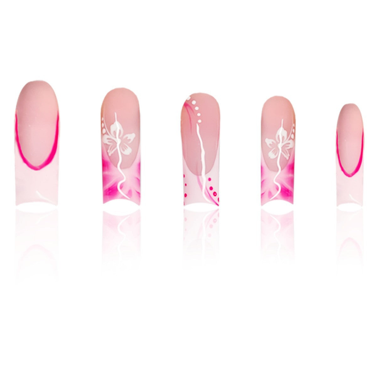 Floral Fantasy Long Square Pink Gradient Press On Nail Set with Intricate Designs