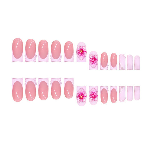 Blossom Bliss Medium Square Pink Press On Nail Set with Floral Accents and Glossy Finish