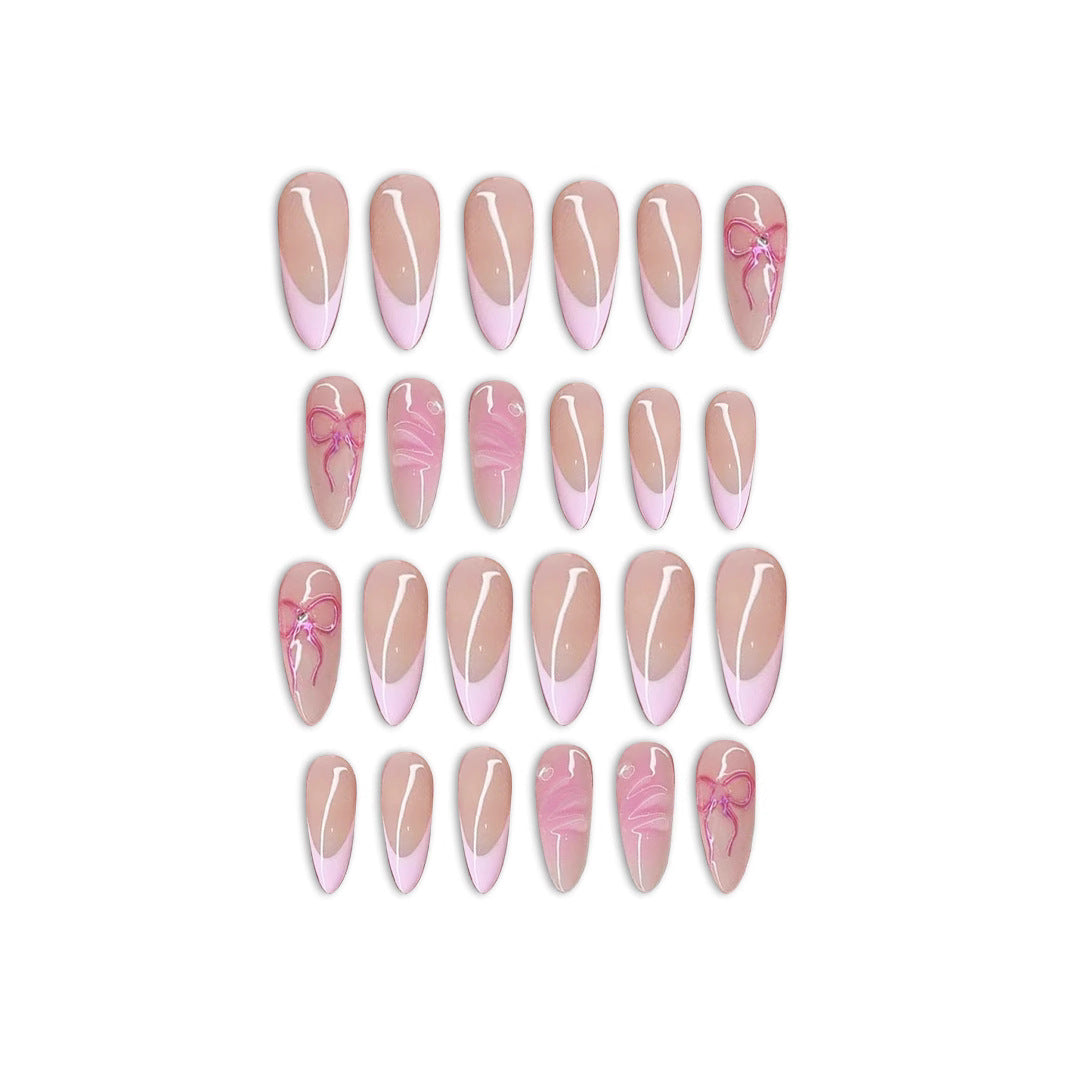 Blush Ballet Inspired Long Almond Pink Ombre with Elegant Floral Accents Press On Nail Set