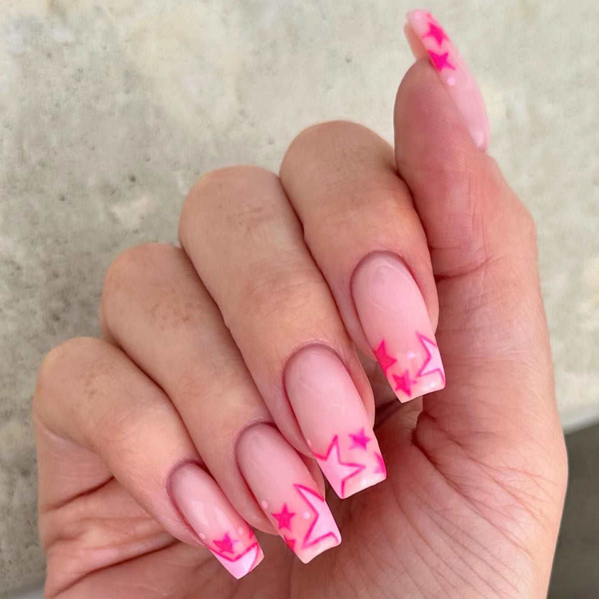 Starry Charm Long Coffin Pink Press On Nail Set with Glitter Accents