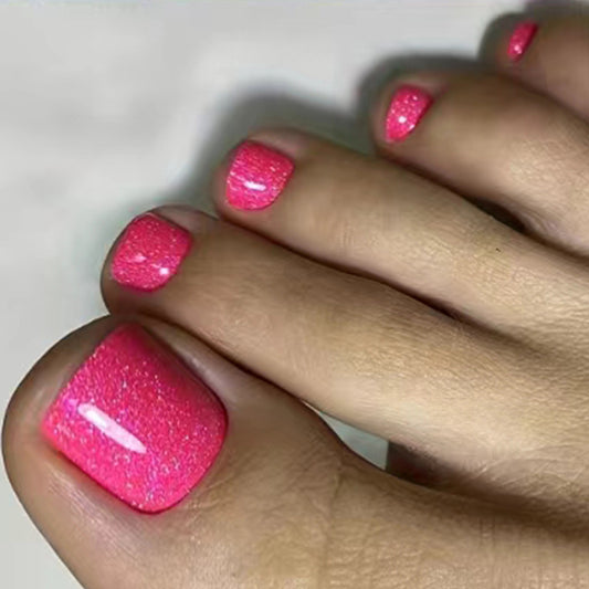 Tropical Bliss Short Square Hot Pink Glitter Press On Nail Set