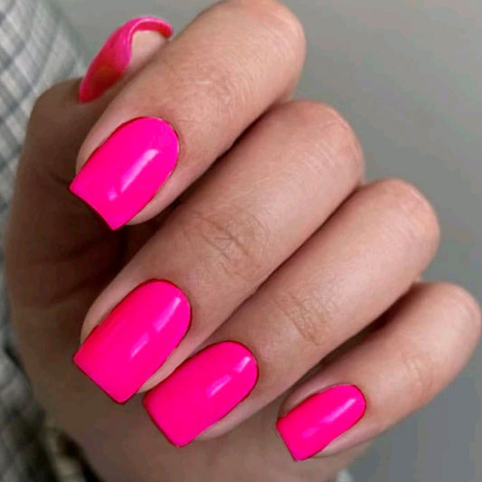 Vibrant Summer Bliss Long Square Neon Pink Press On Nail Set with Glossy Finish