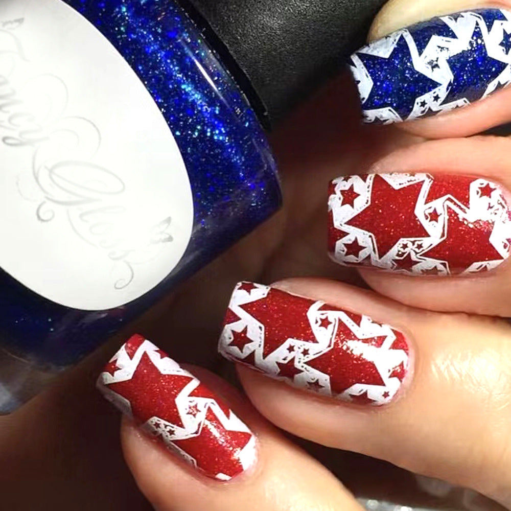 Stars and Stripes Glamorous Long Square Red and Blue Press On Nail Set with Sparkling Glitter Design