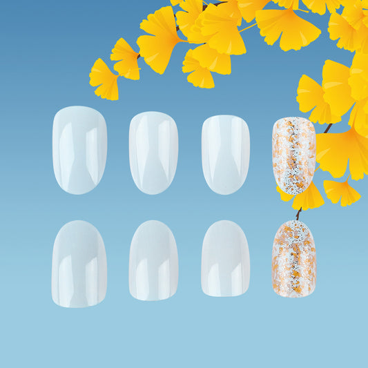 Gingko Blossom Press On Nail Set Medium Oval Clear with Glitter Accent Finish