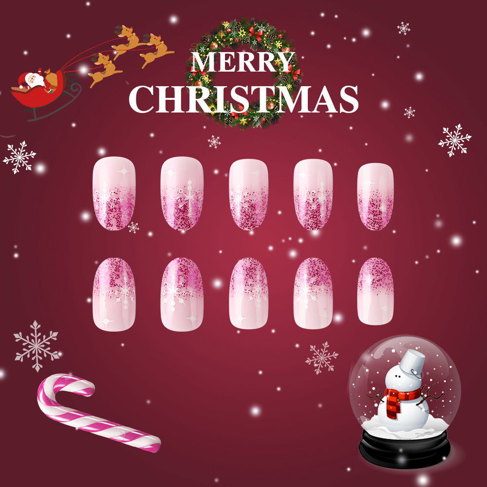 Christmas Joy Oval Glitter Ombre Pink Press On Medium Nail Set