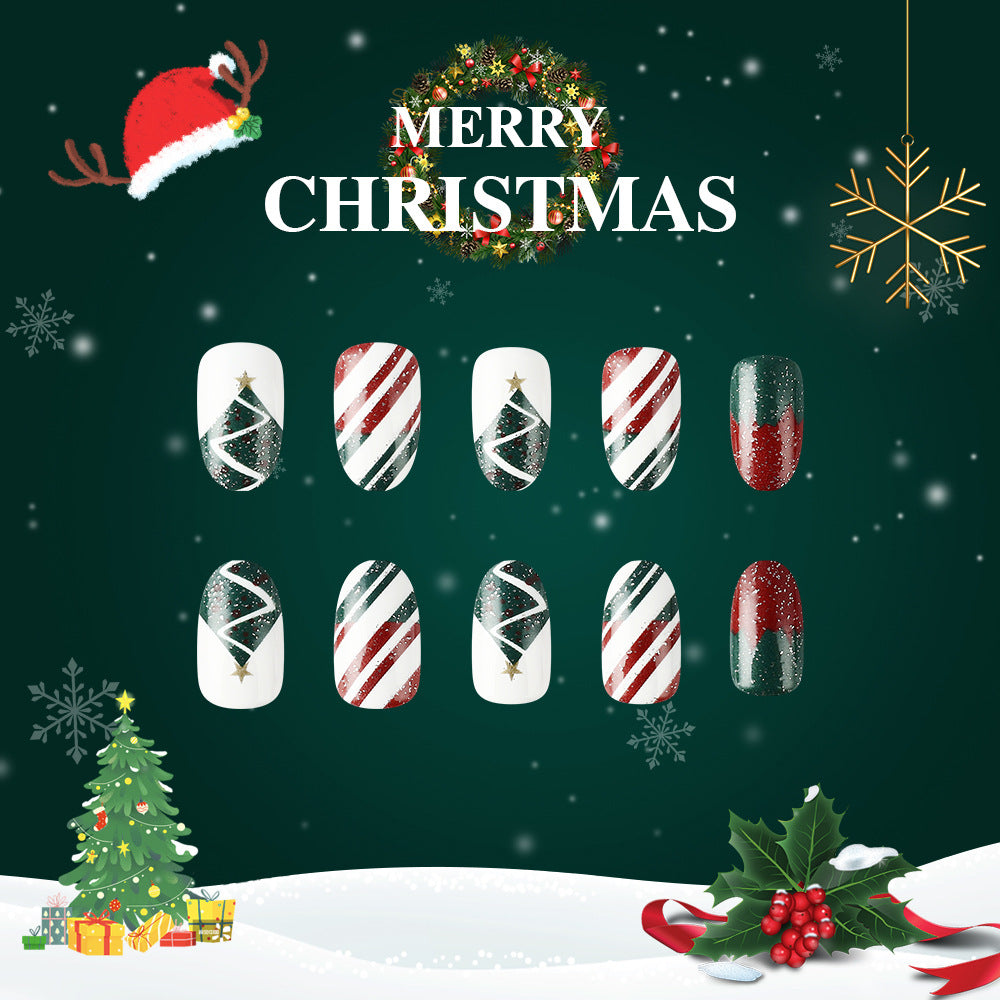 Festive Wonderland Long Almond Red and Green Glitter Christmas Press On Nail Set