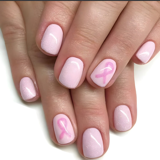 Radiant Blossom Short Squoval Soft Pink with Delicate Ribbon Accent Press On Nail Set