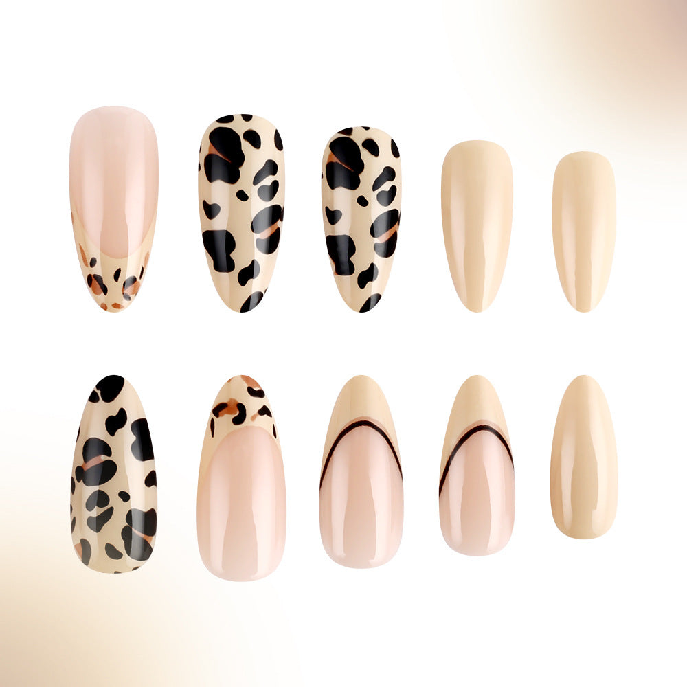 Wild Safari Medium Almond Natural Beige with Bold Leopard Print Press on Nail Set