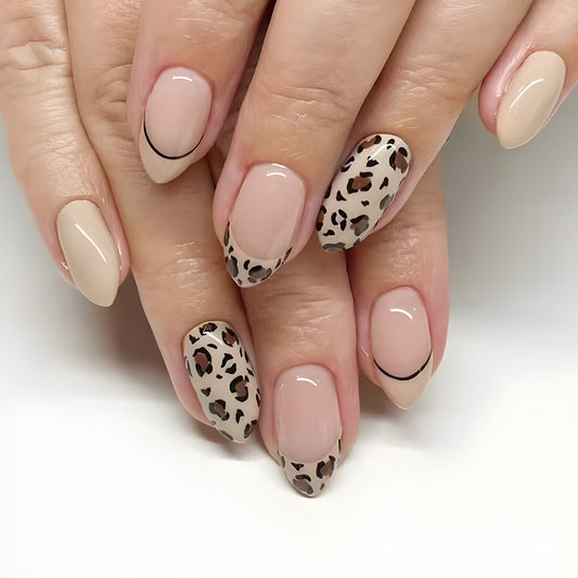 Wild Safari Medium Almond Shaped Neutral and Brown Leopard Print Press On Nail Set