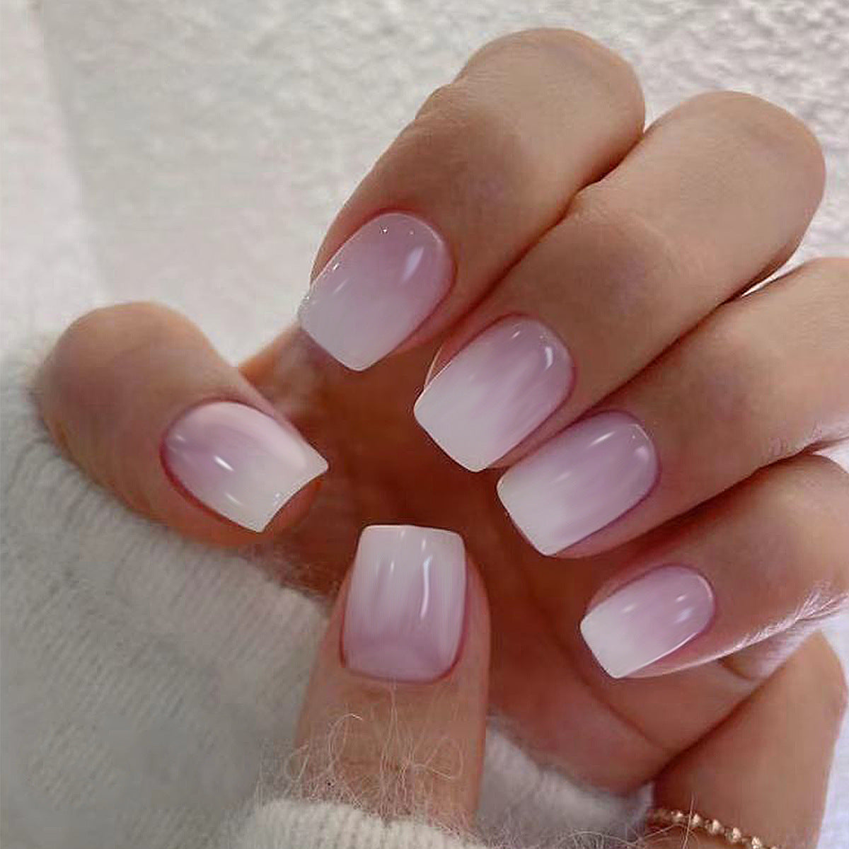 Chic Elegance Medium Square Light Pink Ombre Press On Nail Set with Glossy Finish