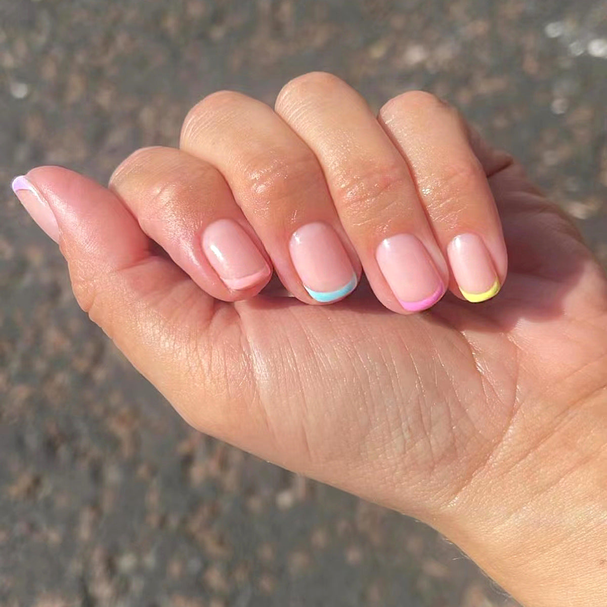 Spring Sunrise Dreamy Short Round Pastel French Tip Press On Nail Set