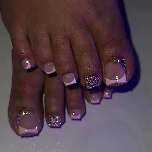 Glamorous Crystal Chic Square Press On Nails Short Length Pink with Sparkling Rhinestone Accents