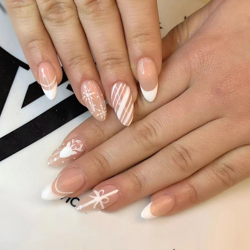 Spring Flair Long Almond Pastel Pink Press On Nails with Floral Accents