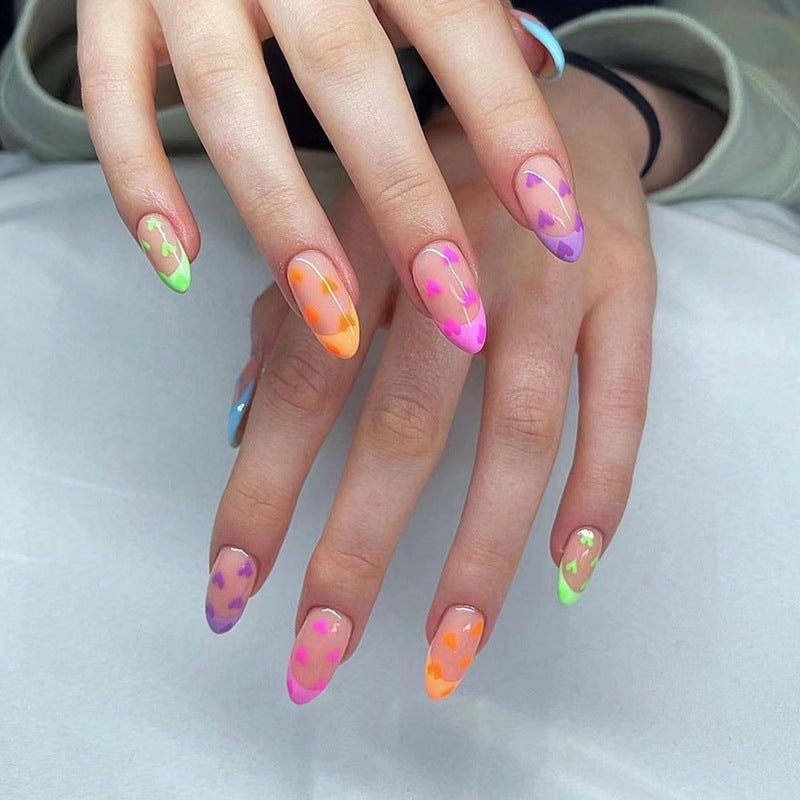 Summer Splash Long Almond Multicolor Jelly Effect Press On Nail Set