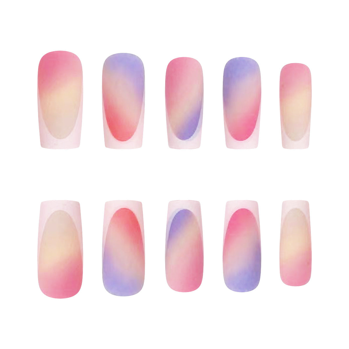 Summer Sunset Ombre Long Square Press On Nail Set, Multi-Color Gradient Artificial Nails with Smooth Transition Finish